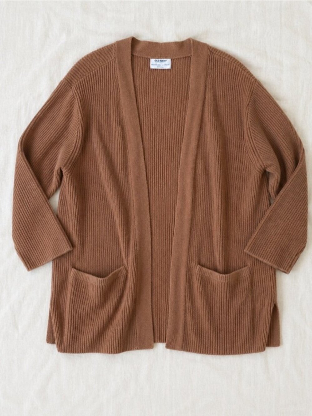 Old Navy Ribbed Open Front Cardigan 3X Brown Cozy Oversized Pockets 2023